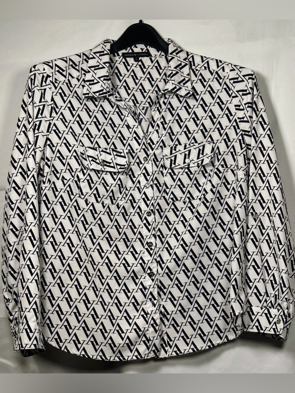Adrienne Vittadini Black & White Monogram Button-Up